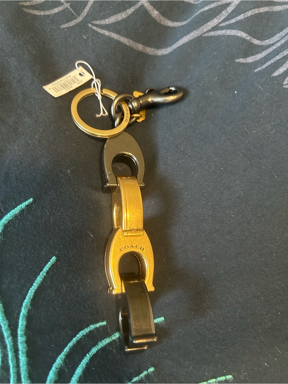 Rare COACH Metallic Gold & Black Link Keychain